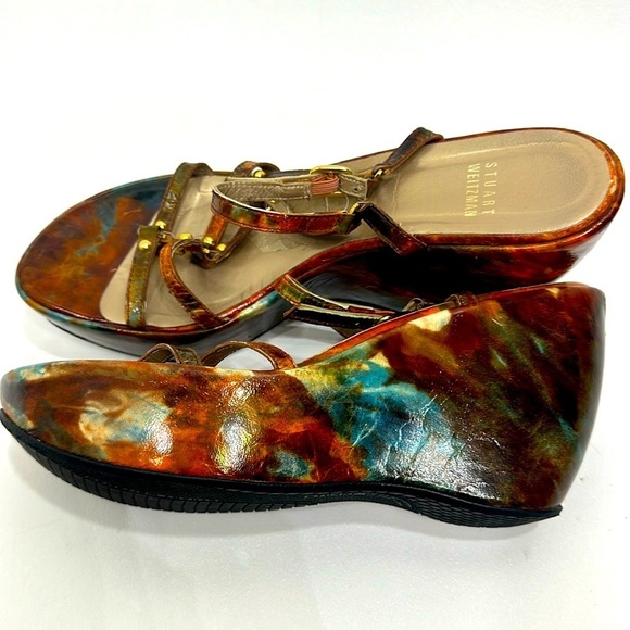 Stuart Weitzman Strappy wedge sandals orange and blue size 38 - Picture 1 of 13